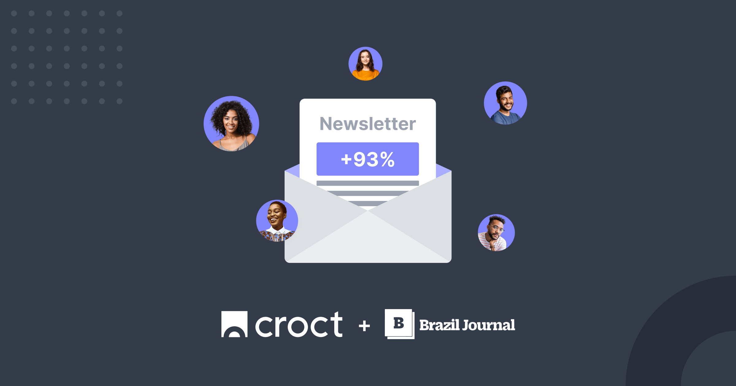 Newsletter coming out of an envelope surrounded by Brazil Journal's logo and user avatars.