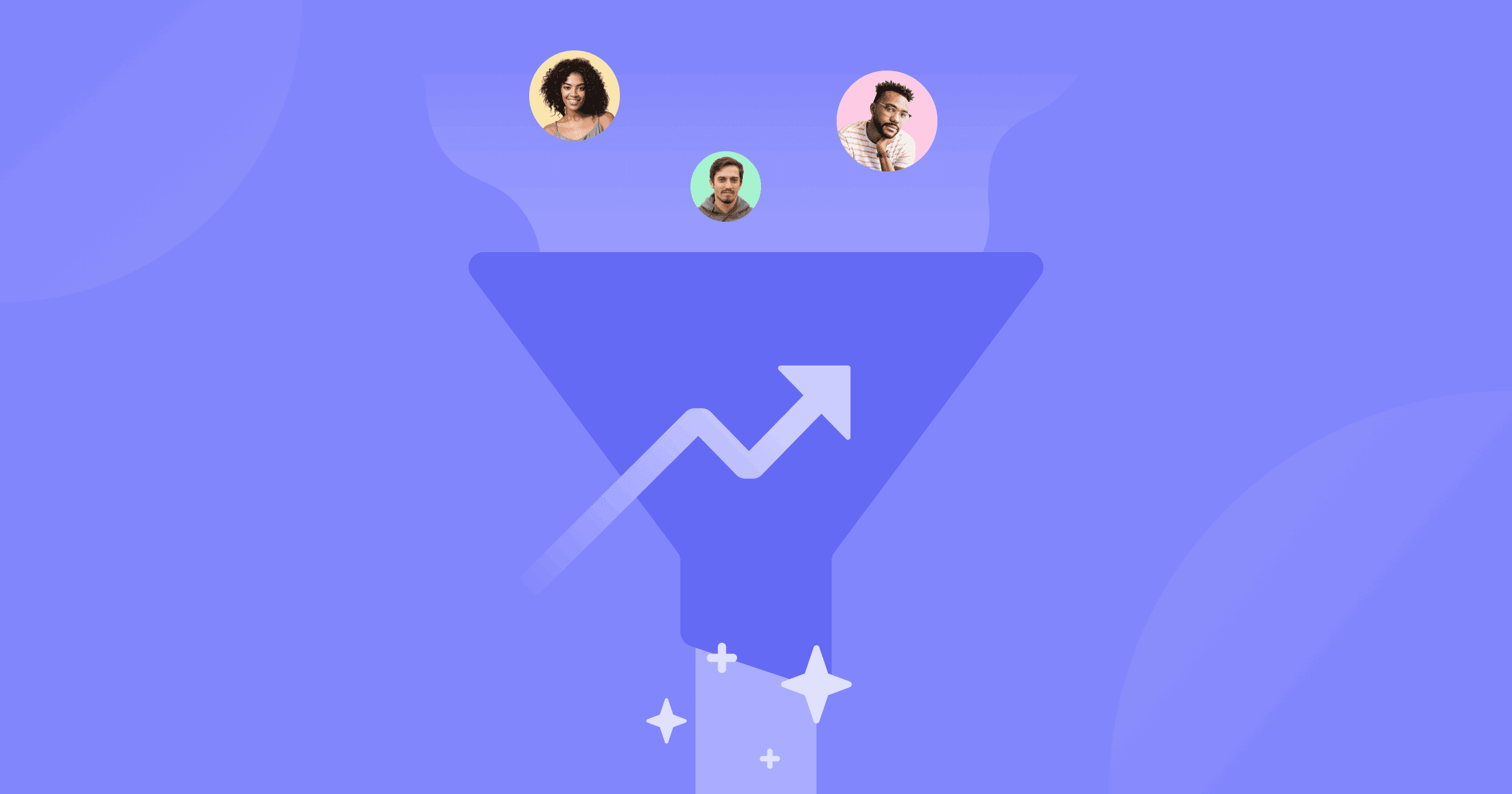 Three user avatars going inside a sales funnel