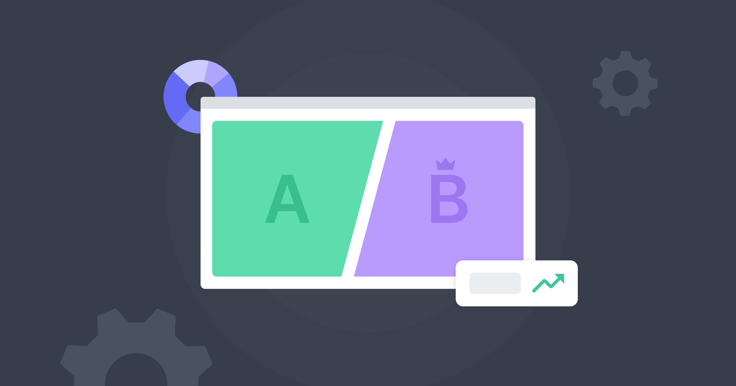 Um wireframe de site. O lado esquerdo é verde e tem a letra A, e o lado direito é roxo e tem a letra B.