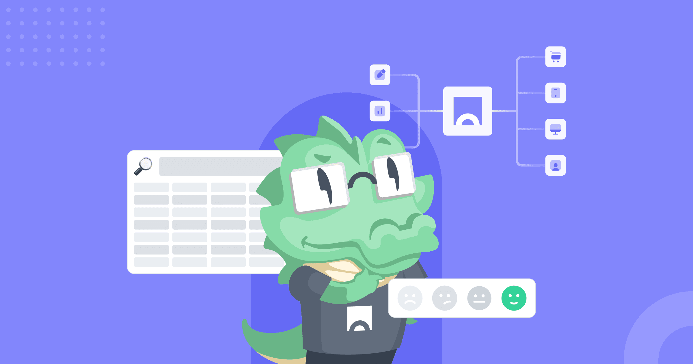 Croct's mascot surrounded by flowcharts representing parts of a tracking plan.