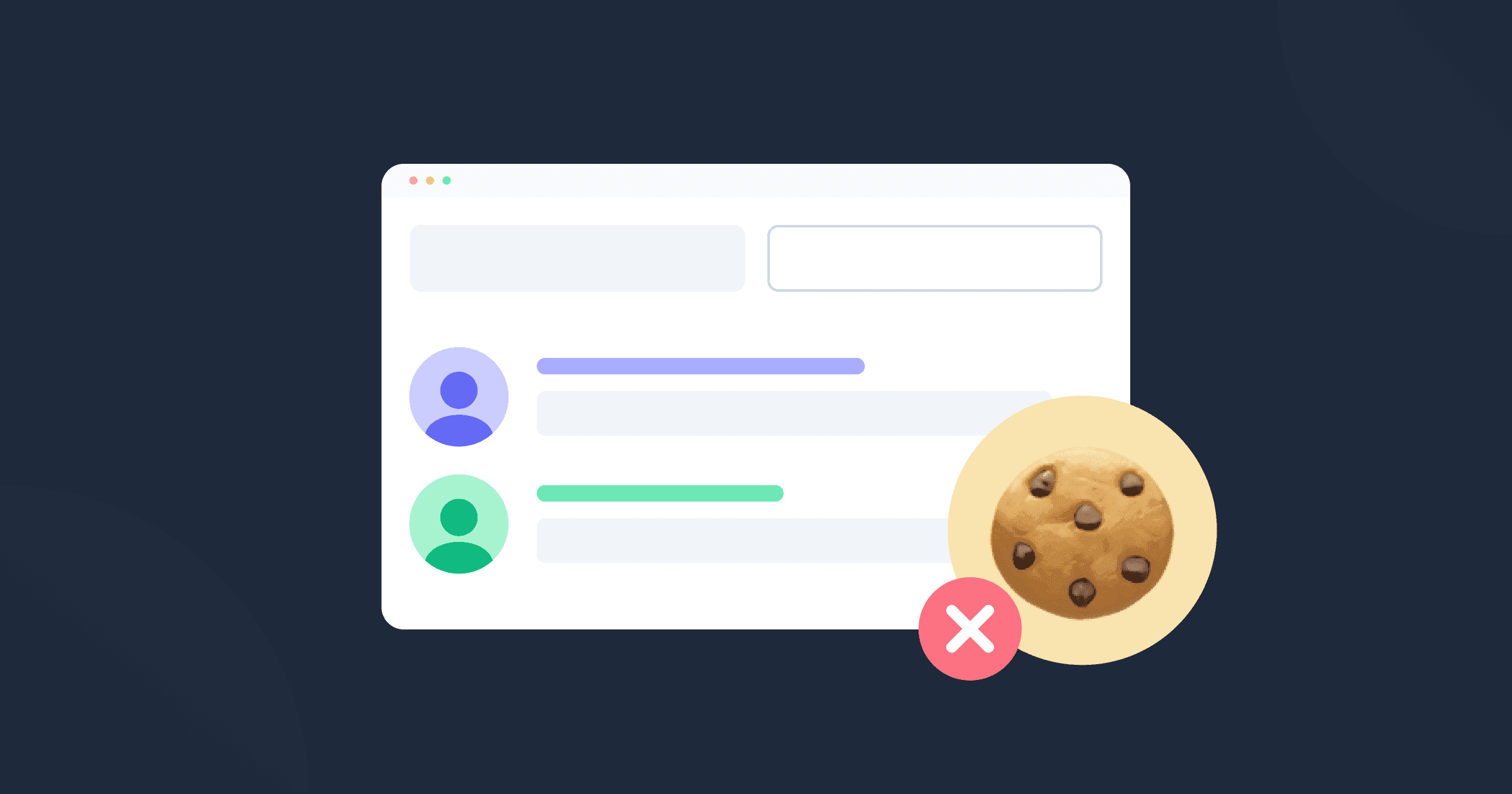 Dois usuários anônimos e um cookie atrás de um x vermelho